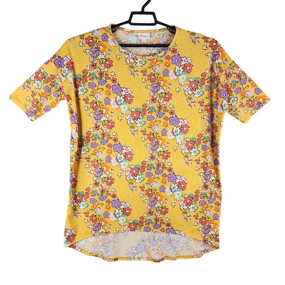 Women's Yellow LulaRoe Floral Print Tunic Top Shirt Short Sleeve Size M - Picture 1 of 10